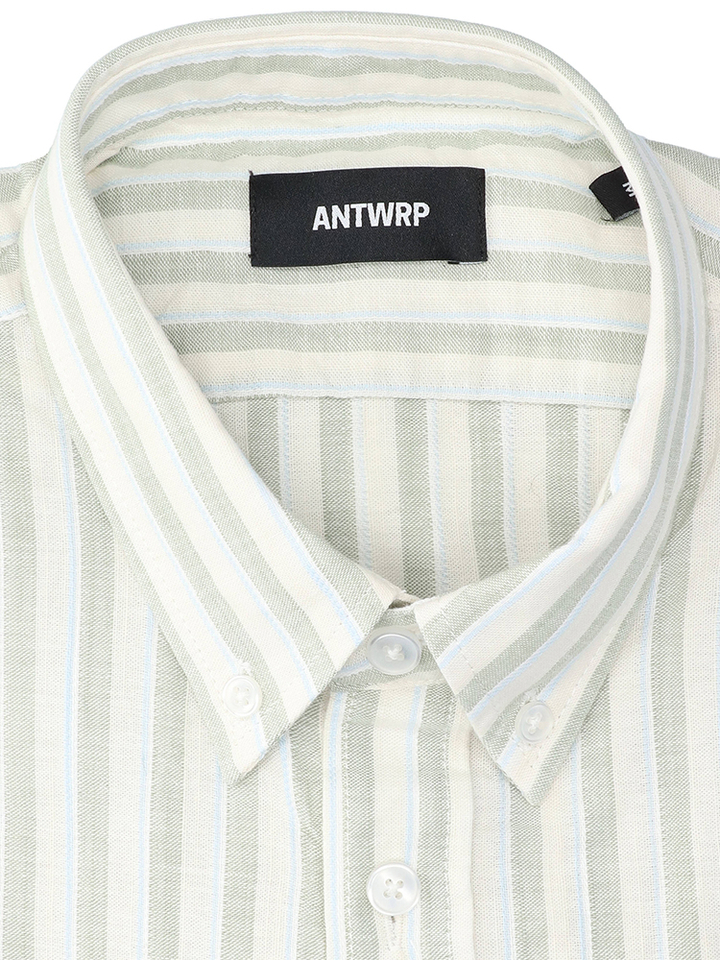 Beige katoenen hemd (regular fit) met groene strepen