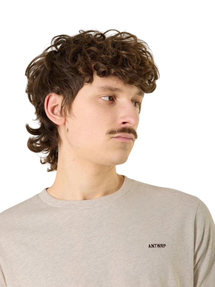 Beige t-shirt met bruin logo Antwrp 