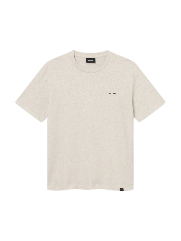 Beige t-shirt met bruine print op rugzijde Antwrp 