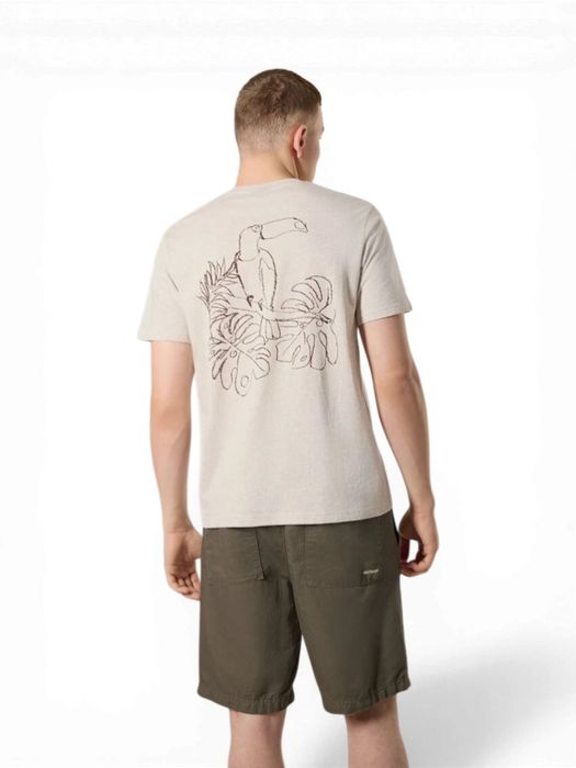 Beige t-shirt met bruine print op rugzijde Antwrp