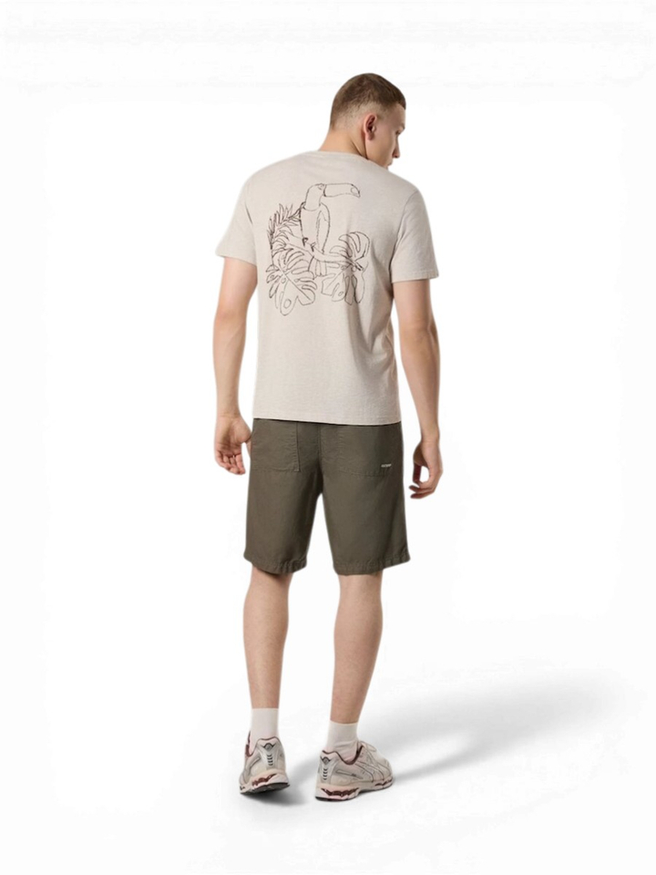 Beige t-shirt met bruine print op rugzijde Antwrp 