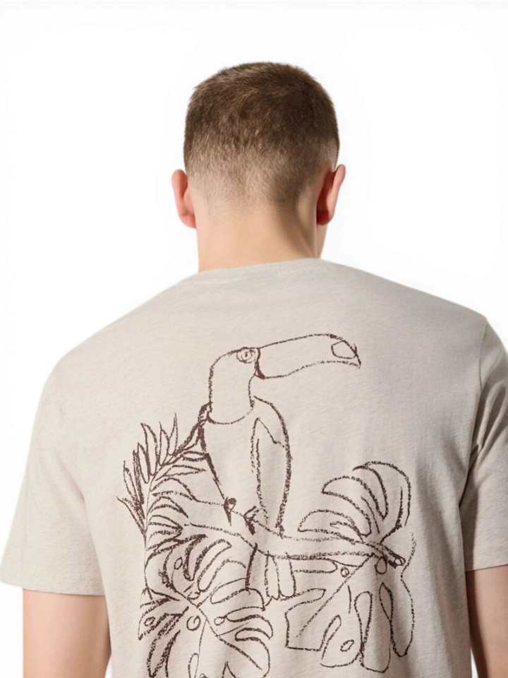 Beige t-shirt met bruine print op rugzijde Antwrp 