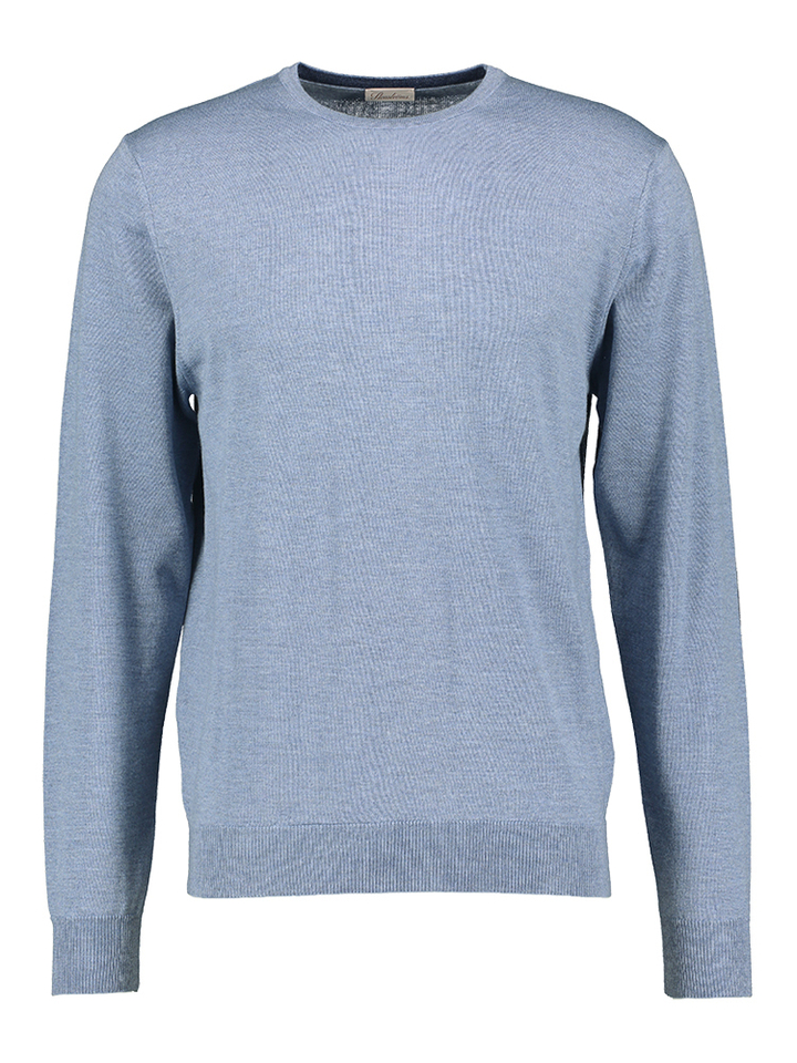 Blauwe pull met donkerblauwe patch op de ellebogen Stenströms