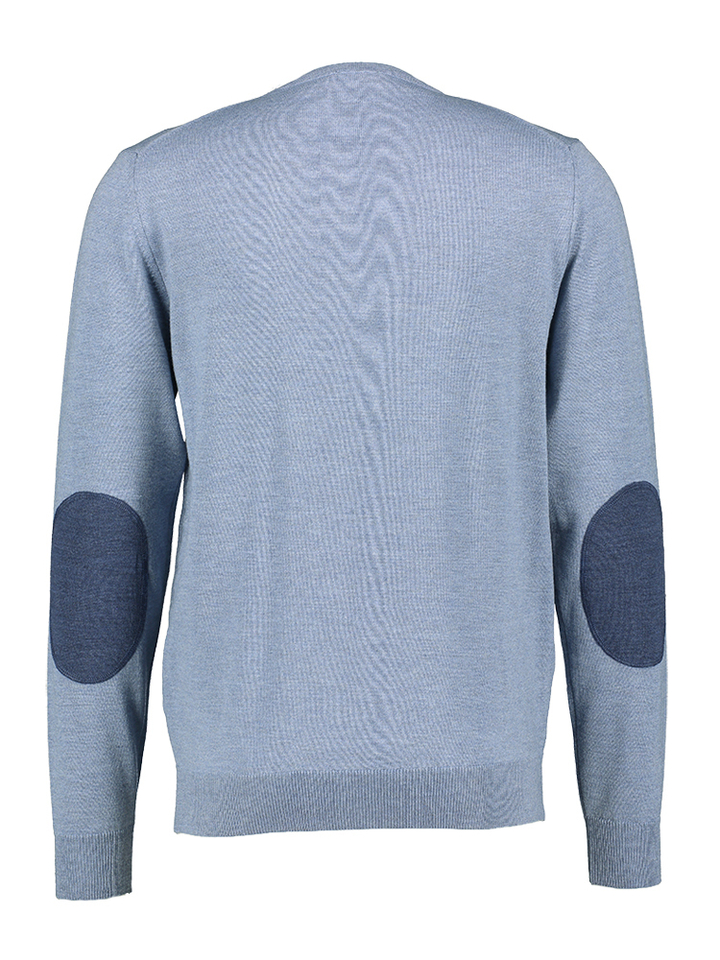 Blauwe pull met donkerblauwe patch op de ellebogen Stenströms