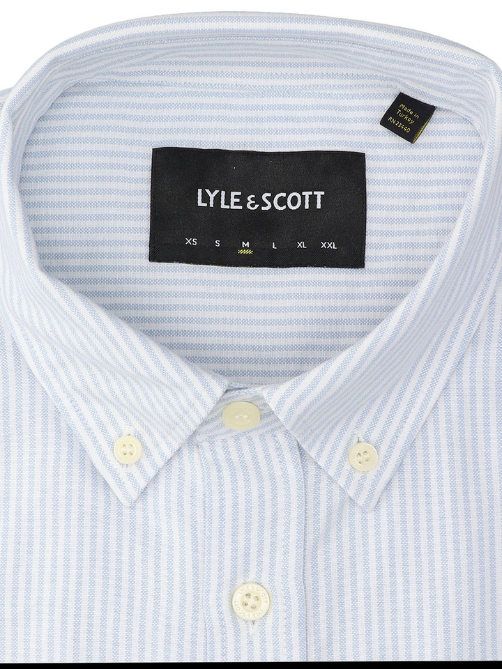 Wit linnen hemd (regular fit) met strepen en lange mouwen Lyle&Scott