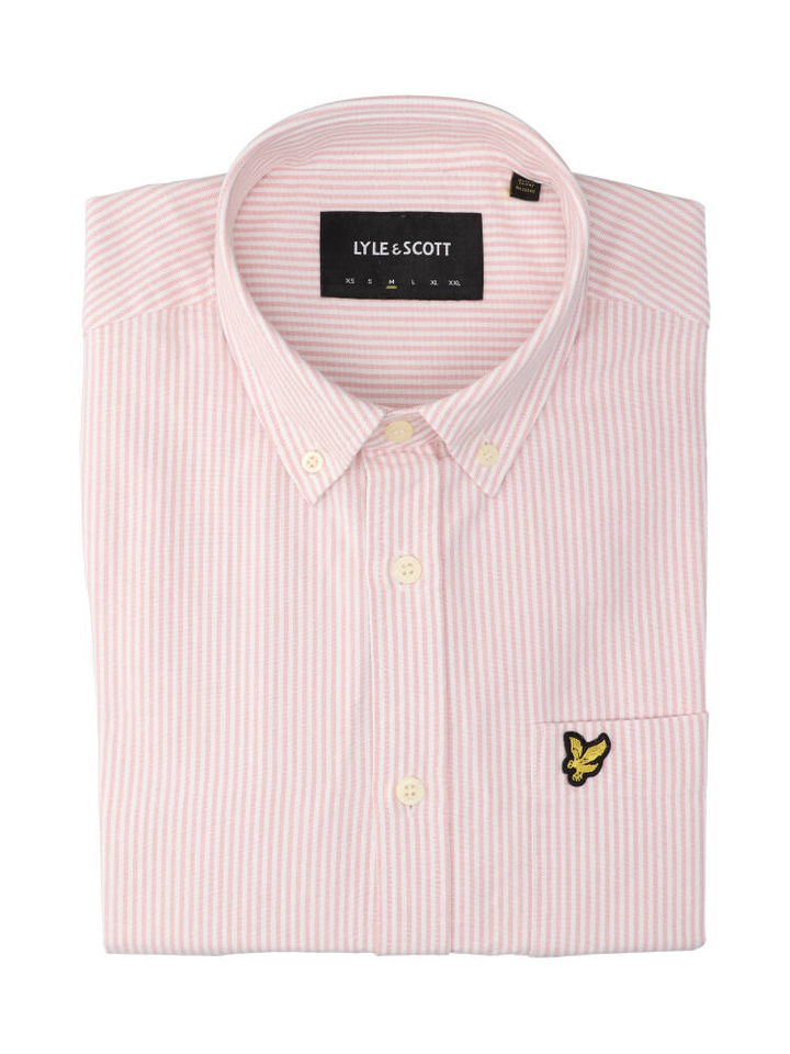 Wit linnen hemd (regular fit) met strepen en roze strepen Lyle&Scott 