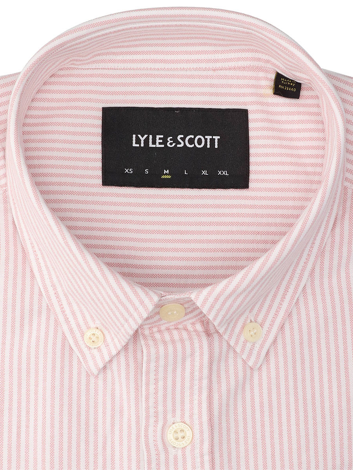 Wit linnen hemd (regular fit) met strepen en roze strepen Lyle&Scott 