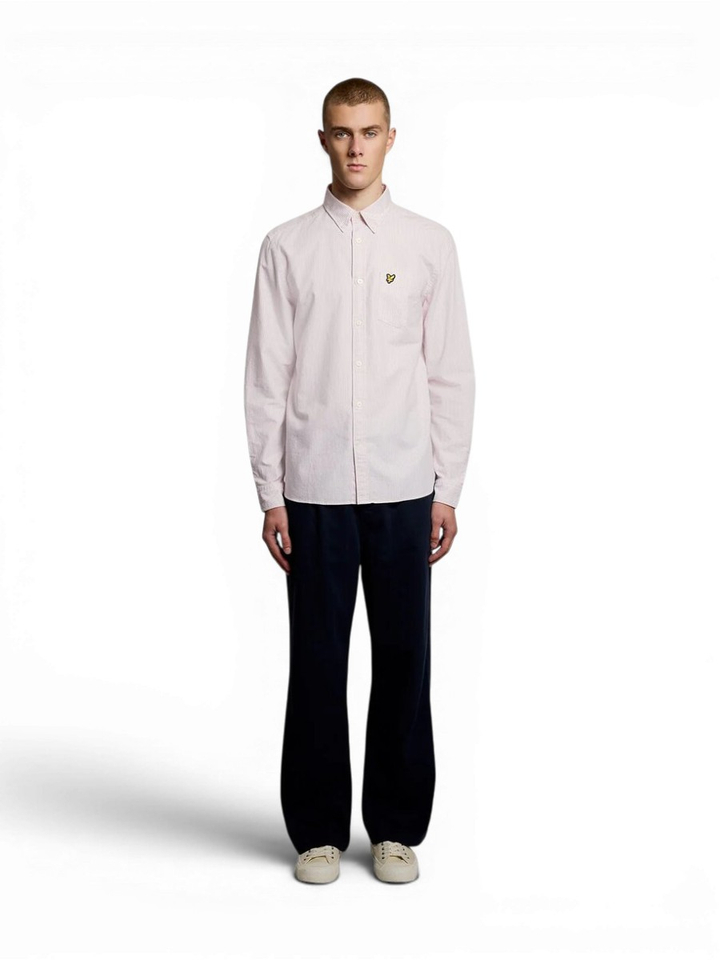 Wit linnen hemd (regular fit) met strepen en roze strepen Lyle&Scott 