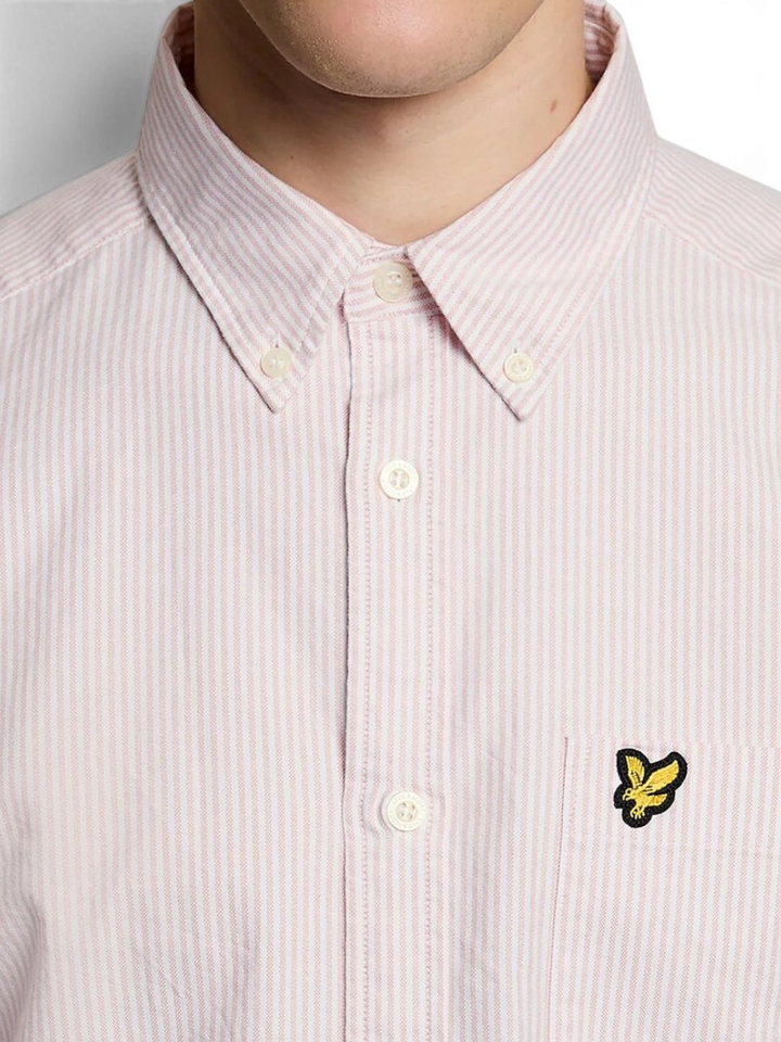 Wit linnen hemd (regular fit) met strepen en roze strepen Lyle&Scott 
