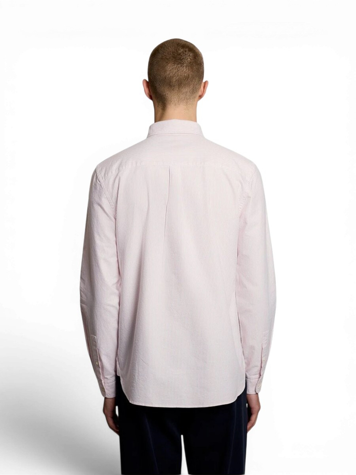 Wit linnen hemd (regular fit) met strepen en roze strepen Lyle&Scott 