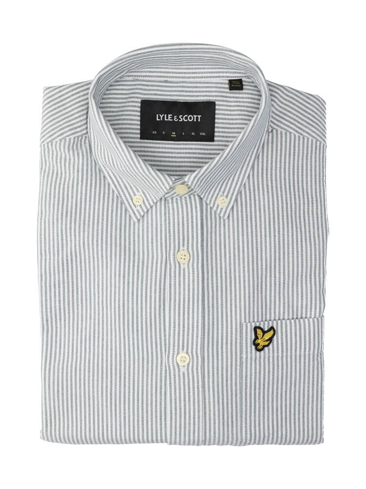 Wit linnen hemd (regular fit) met groene strepen en lange mouwen Lyle&Scott 