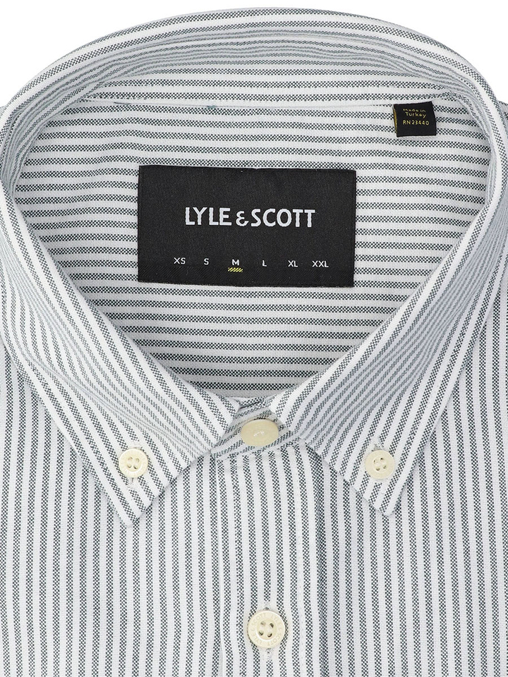 Wit linnen hemd (regular fit) met groene strepen en lange mouwen Lyle&Scott 