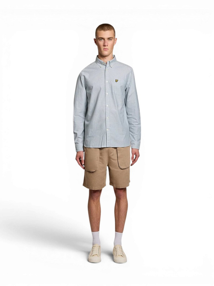 Wit linnen hemd (regular fit) met groene strepen en lange mouwen Lyle&Scott 