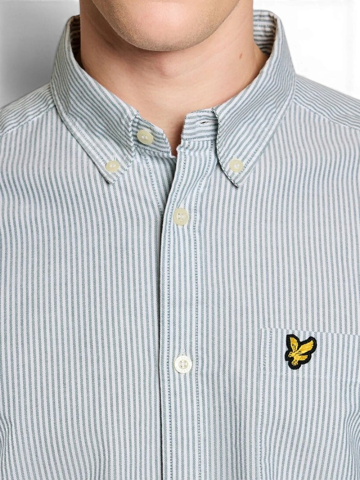 Wit linnen hemd (regular fit) met groene strepen en lange mouwen Lyle&Scott 