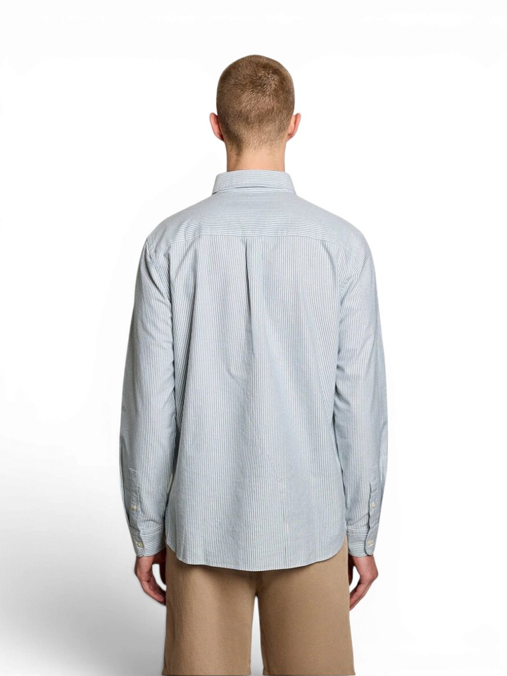 Wit linnen hemd (regular fit) met groene strepen en lange mouwen Lyle&Scott 
