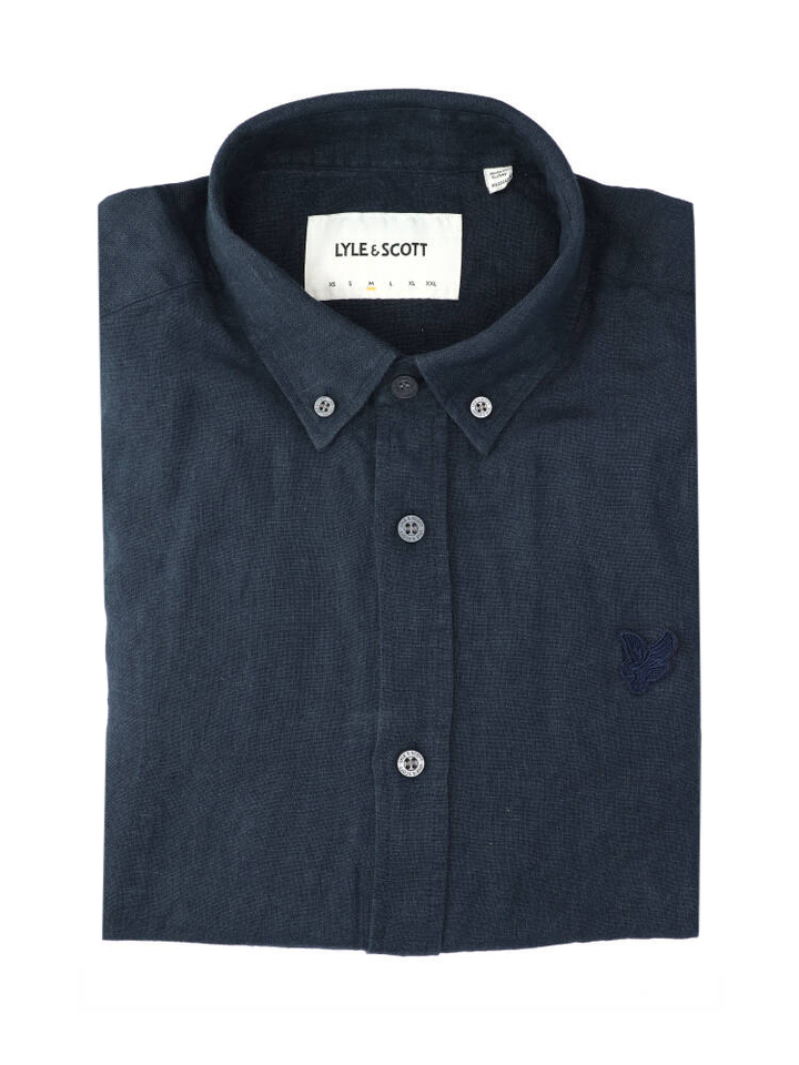 Donkergrijs linnen hemd ( regular fit) met lange mouwen Lyle&Scott 