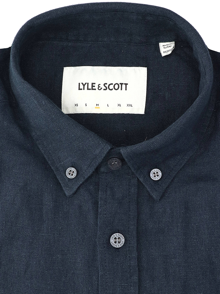 Donkergrijs linnen hemd ( regular fit) met lange mouwen Lyle&Scott 
