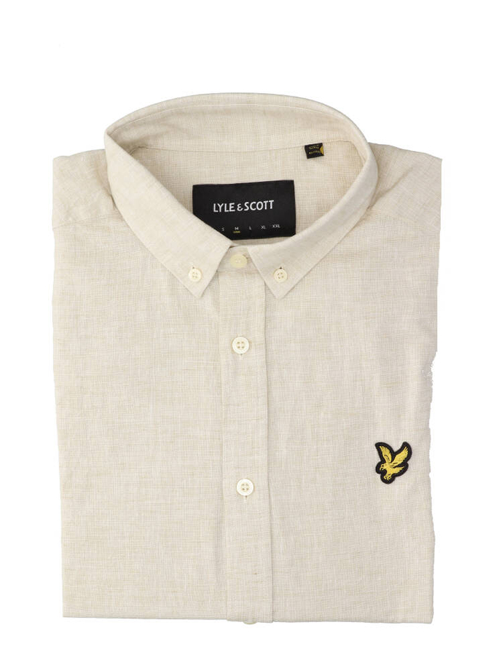 Beige linnen hemd (regular fit) met lange mouwen Lyle&Scott 