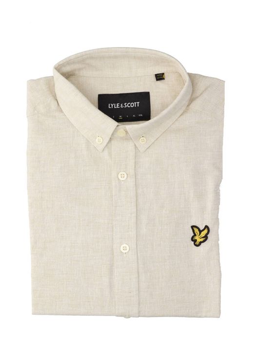 Beige linnen hemd (regular fit) met lange mouwen Lyle&Scott