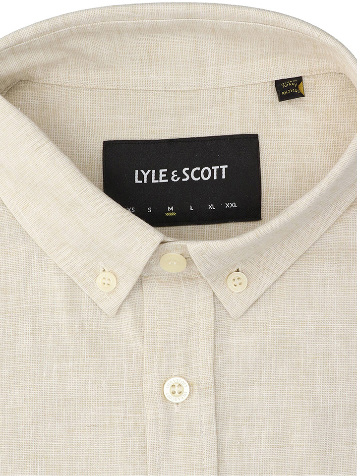 Beige linnen hemd (regular fit) met lange mouwen Lyle&Scott 