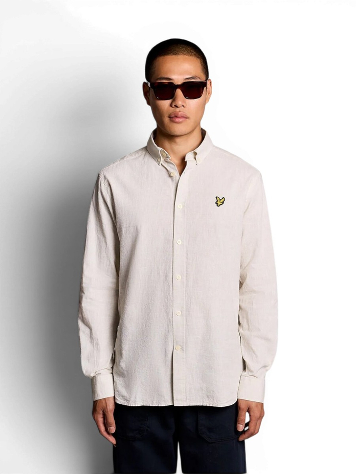 Beige linnen hemd (regular fit) met lange mouwen Lyle&Scott 