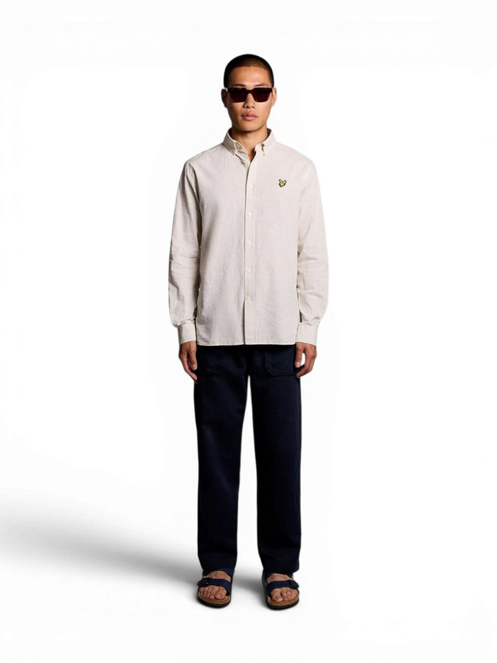 Beige linnen hemd (regular fit) met lange mouwen Lyle&Scott 