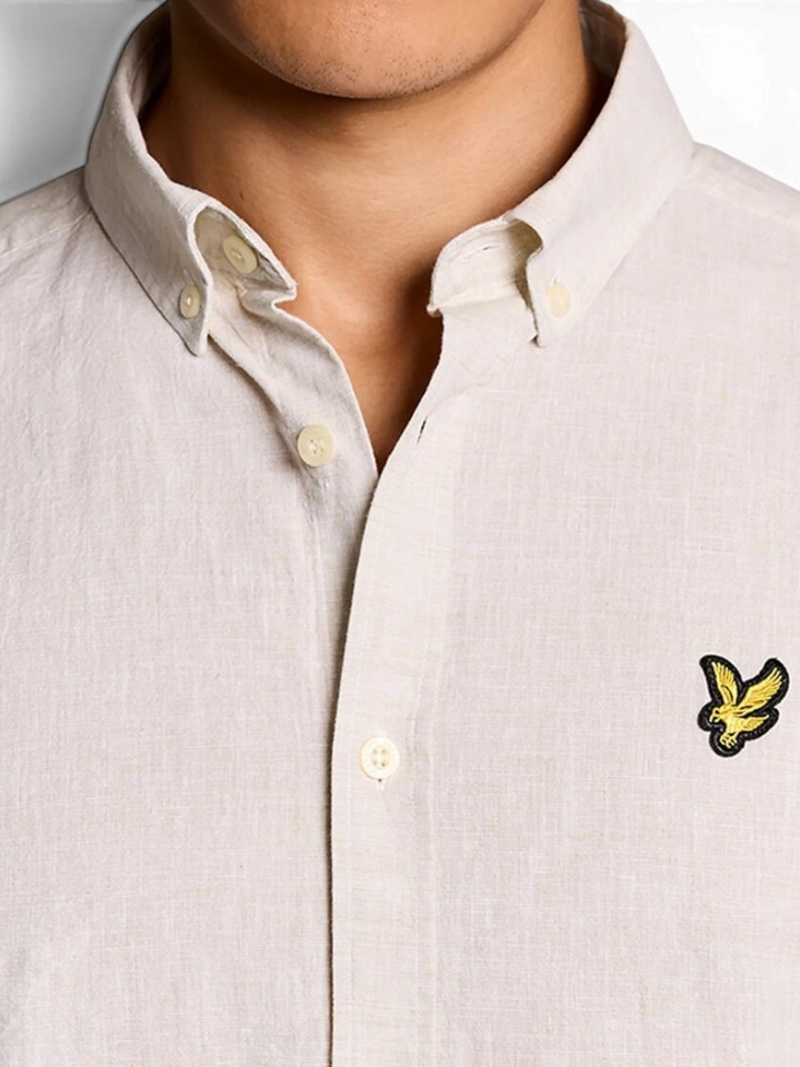 Beige linnen hemd (regular fit) met lange mouwen Lyle&Scott 