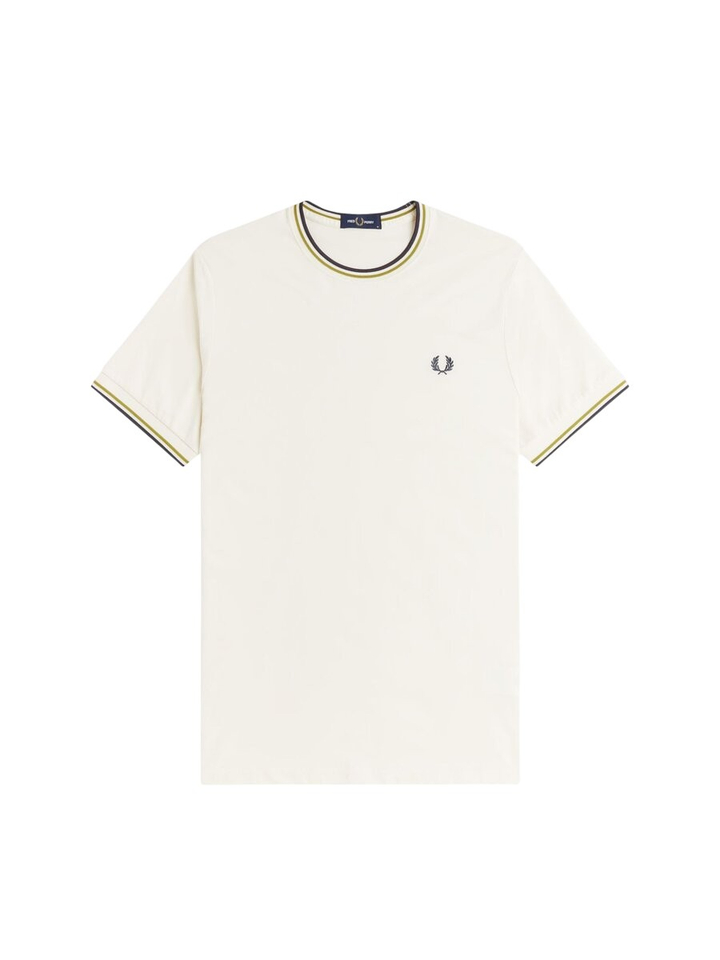 Ecru t-shirt met kleurrijke kraag Fred Perry