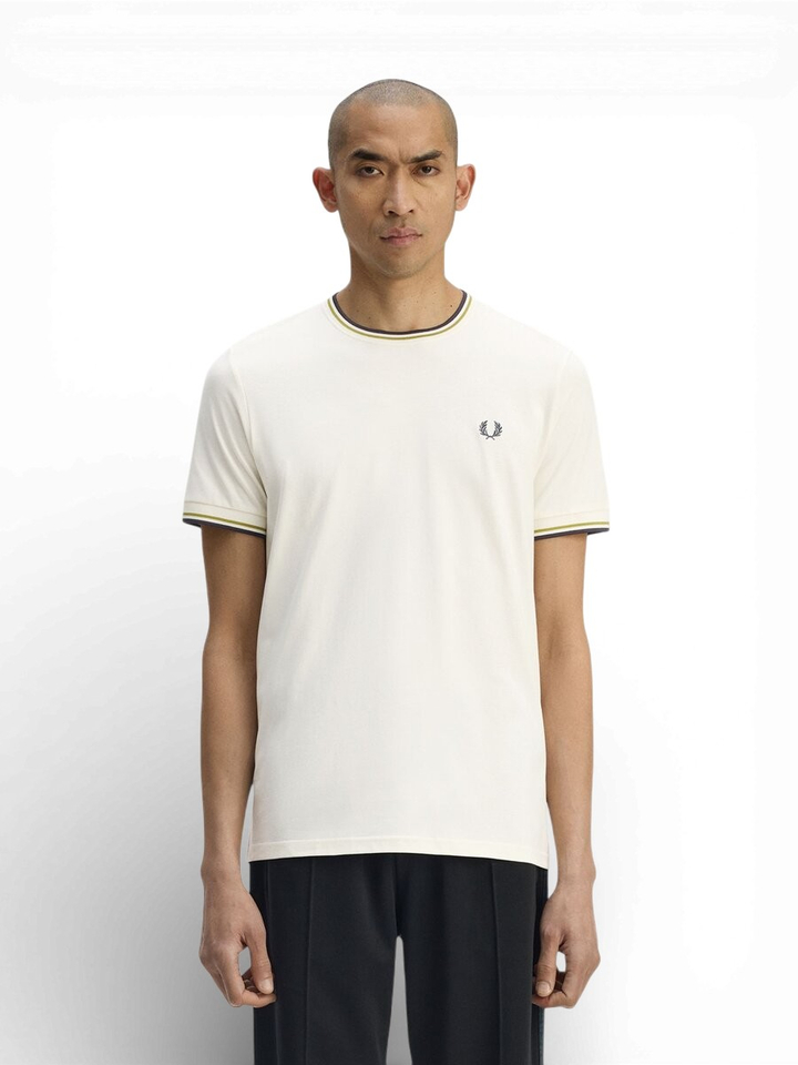 Ecru t-shirt met kleurrijke kraag Fred Perry