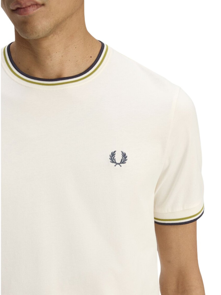 Ecru t-shirt met kleurrijke kraag Fred Perry