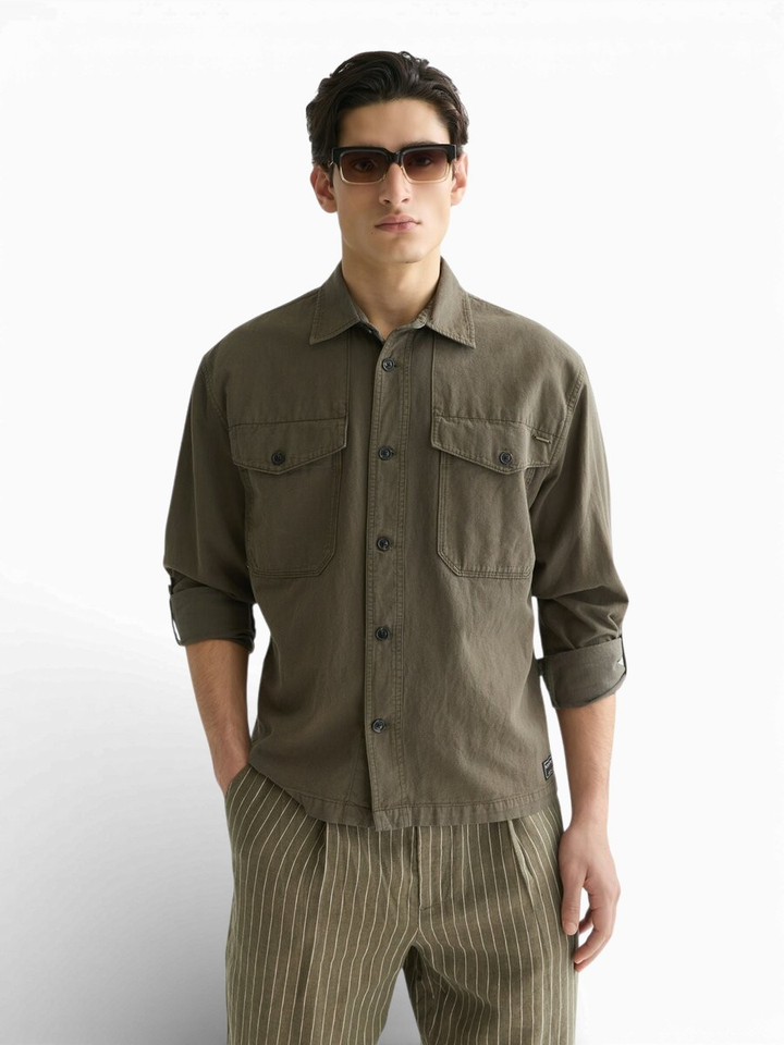 Kaki overhemd met knopen Scotch & Soda