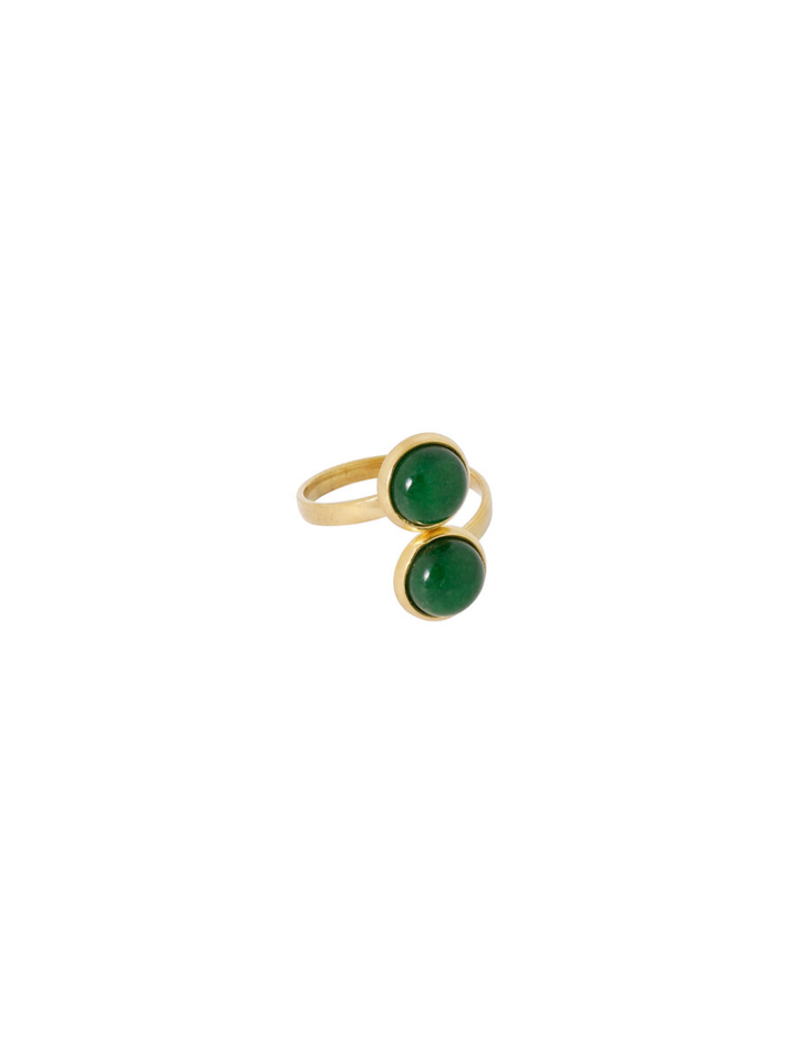 Groen vergulde ring met 2 gemstones Ellen Beekmans 