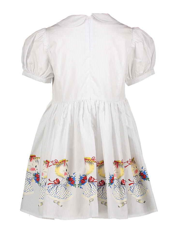 Witte katoenen jurk met print en fijne blauwe krijtstreep Xuli Morley 