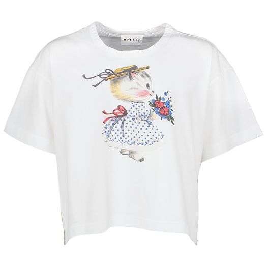 Witte T-shirt met kat Warsaw Morley