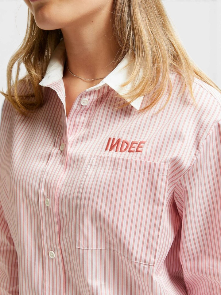Roze gestreepte bloes met witte kraag Vizcaya Indee