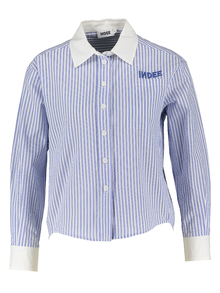 Wit blauw gestreepte bloes met witte kraag Vizcaya Indee