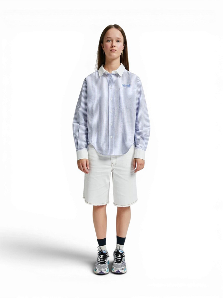 Wit blauw gestreepte bloes met witte kraag Vizcaya Indee