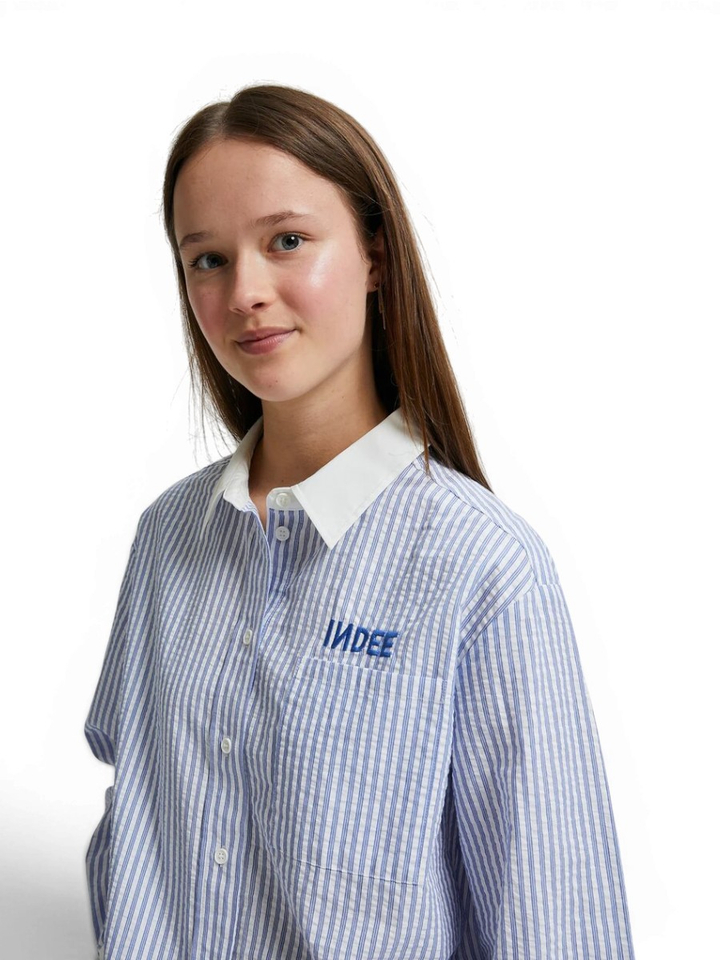 Wit blauw gestreepte bloes met witte kraag Vizcaya Indee