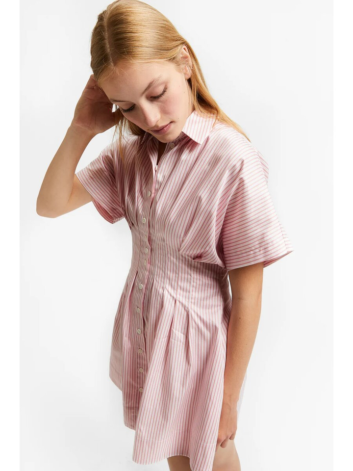 Roze gestreepte jurk met kraag Vilette Indee