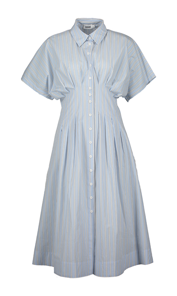 Lichtblauw gestreepte jurk met kraag Valois Indee