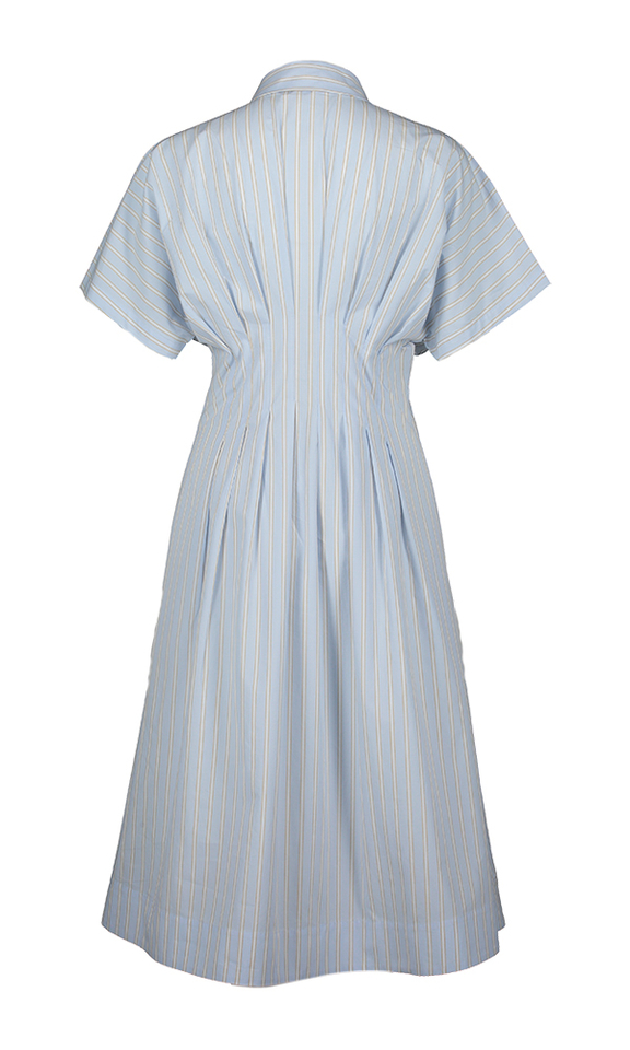 Lichtblauw gestreepte jurk met kraag Valois Indee