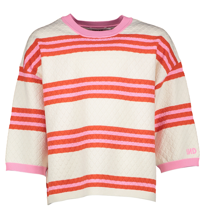 Ecru gestreepte trui rood en roze Velvet Indee