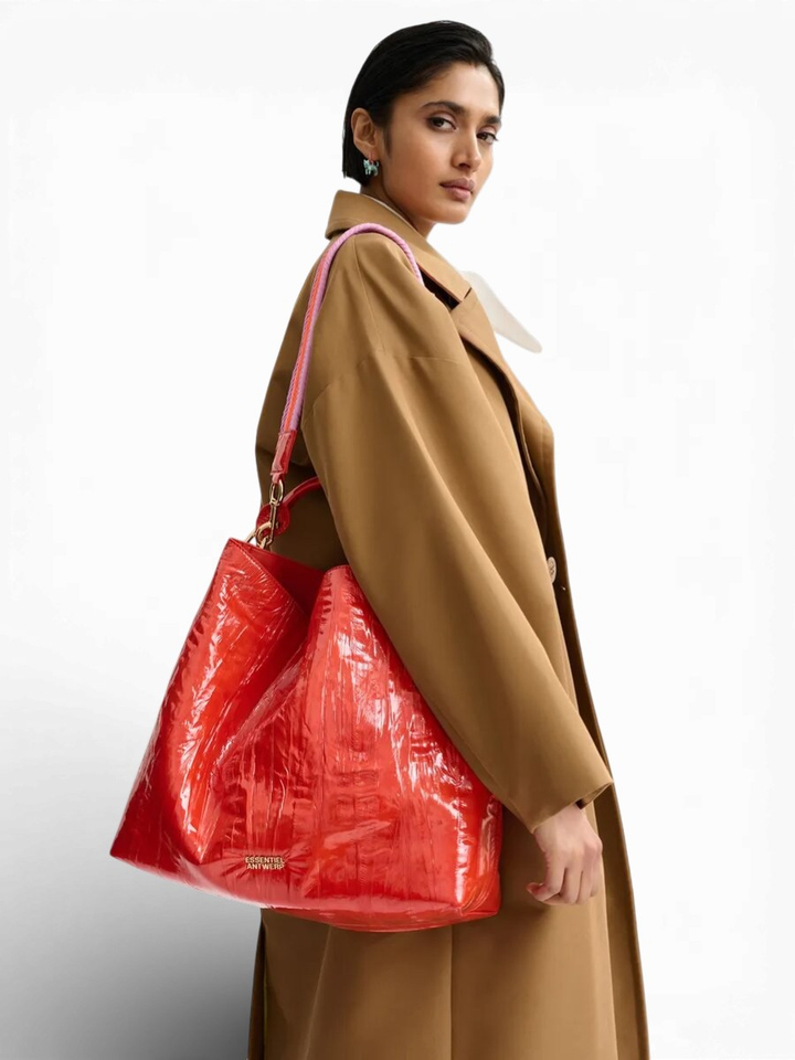 Oranje shopper in craquelé met verwijderbare schouderriem Jistalo Essentiel 