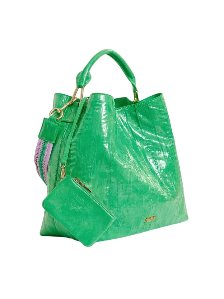 Groene shopper in craquelé met verwijderbare schouderriem Jistalo Essentiel 