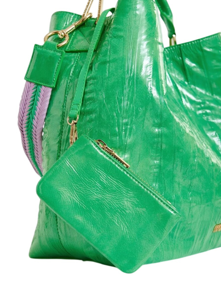 Groene shopper in craquelé met verwijderbare schouderriem Jistalo Essentiel 