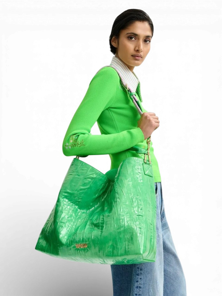 Groene shopper in craquelé met verwijderbare schouderriem Jistalo Essentiel 