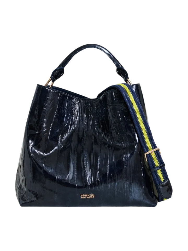 Marineblauwe shopper in craquelé met verwijderbare schouderriem Jistalo Essentiel