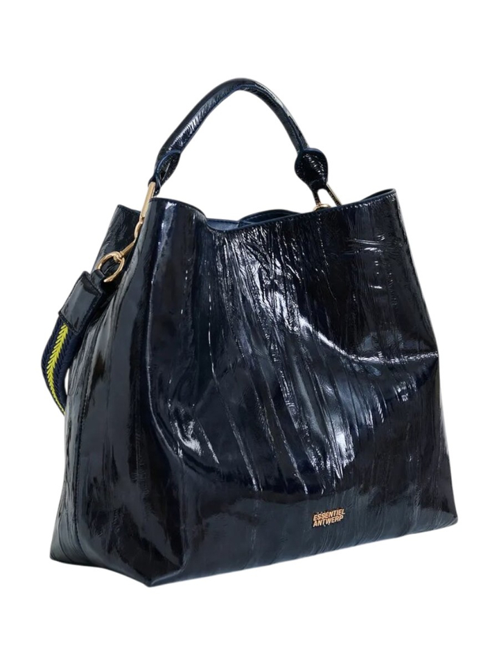 Marineblauwe shopper in craquelé met verwijderbare schouderriem Jistalo Essentiel