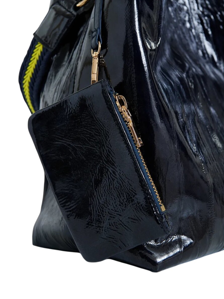 Marineblauwe shopper in craquelé met verwijderbare schouderriem Jistalo Essentiel