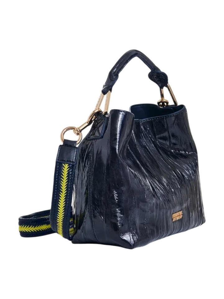 Donkerblauwe mini-shoppertas met een craquelé-look en afneembare schouderband Jhossi Essentiel
